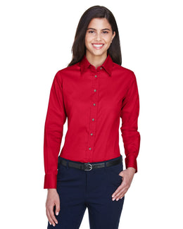 Harriton Ladies Long Sleeve Stain-Release Twill Shirt M500W | Red - Front