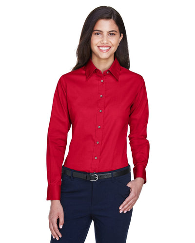 Harriton Ladies Long Sleeve Stain-Release Twill Shirt M500W | Red - Front