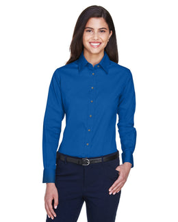 Harriton Ladies Long Sleeve Stain-Release Twill Shirt M500W | French Blue - Front