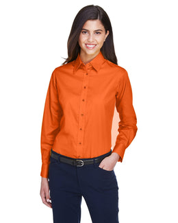 Harriton Ladies Long Sleeve Stain-Release Twill Shirt M500W | Team Orange - Front