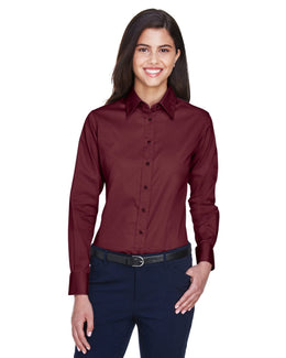Harriton Ladies Long Sleeve Stain-Release Twill Shirt M500W | Wine - Front