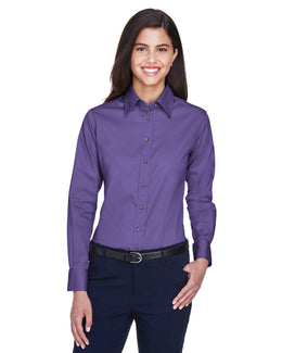 Harriton Ladies Long Sleeve Stain-Release Twill Shirt M500W | Team Purple - Front