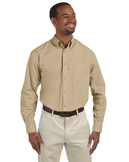 Harriton Mens Essential Poplin Shirt M510 | Stone - Front