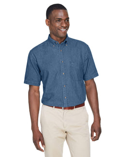 Harriton Short Sleeve Denim Shirt M550S | Light Denim - Front