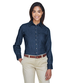 Harriton Ladies Long Sleeve Denim Shirt M550W | Dark Denim - Front