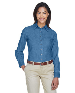 Harriton Ladies Long Sleeve Denim Shirt M550W | Light Denim - Front