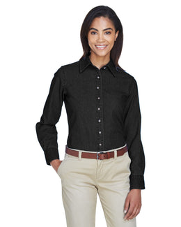 Harriton Ladies Long Sleeve Denim Shirt M550W | Washed Black - Front