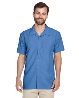 Harriton Barbados Textured Camp Shirt M560 | Pool Blue - Front