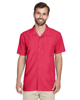 Harriton Barbados Textured Camp Shirt M560 | Parrot Red - Front