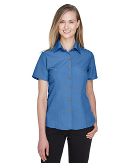 Harriton Ladies Barbados Textured Camp Shirt M560W | Pool Blue - Front