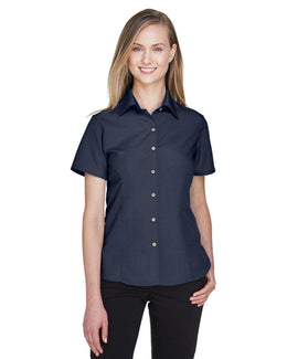 Harriton Ladies Barbados Textured Camp Shirt M560W | Navy - Front
