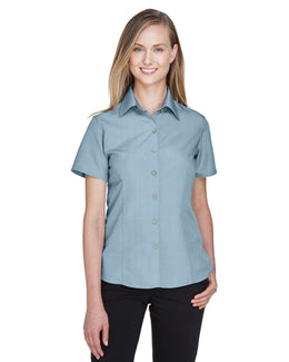 Harriton Ladies Barbados Textured Camp Shirt M560W | Cloud Blue - Front