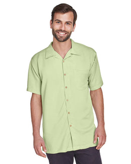 Harriton Bahama Cord Camp Shirt M570 | Green Mist - Front