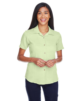 Harriton Ladies Bahama Cord Camp Shirt M570W | Green Mist - Front