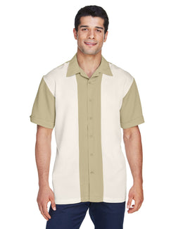 Harriton Two-Tone Bahama Cord Camp Shirt M575 | Sand/ Creme - Front