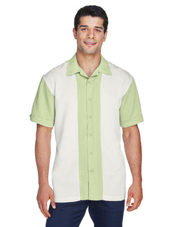 Harriton Two-Tone Bahama Cord Camp Shirt M575 | Green Mist/ Crem - Front