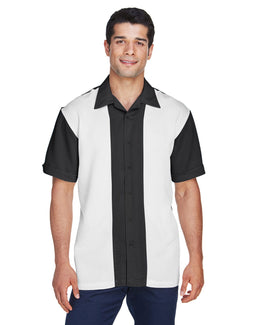 Harriton Two-Tone Bahama Cord Camp Shirt M575 | Black/ Creme - Front