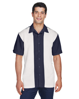 Harriton Two-Tone Bahama Cord Camp Shirt M575 | Navy/ Creme - Front