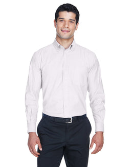 Harriton Mens Long Sleeve Oxford with Stain-Release M600 | White - Front