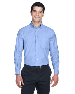 Harriton Mens Long Sleeve Oxford with Stain-Release M600 | Light Blue - Front