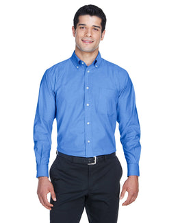 Harriton Mens Long Sleeve Oxford with Stain-Release M600 | French Blue - Front