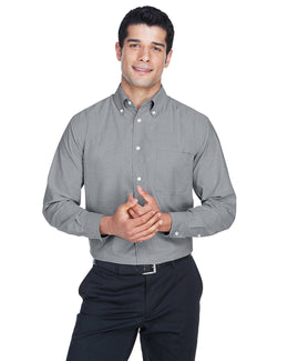 Harriton Mens Long Sleeve Oxford with Stain-Release M600 | Oxford Grey - Front