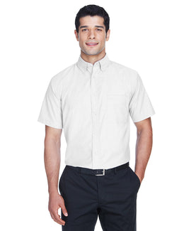 Harriton Mens Short Sleeve Oxford with Stain-Release M600S | White - Front