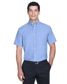 Harriton Mens Short Sleeve Oxford with Stain-Release M600S | Light Blue - Front