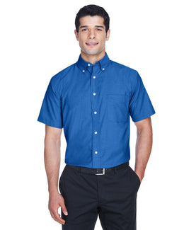 Harriton Mens Short Sleeve Oxford with Stain-Release M600S | French Blue - Front