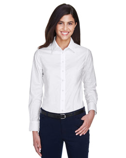 Harriton Ladies Long Sleeve Oxford with Stain-Release M600W | White - Front