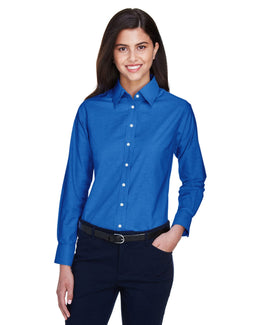 Harriton Ladies Long Sleeve Oxford with Stain-Release M600W | French Blue - Front