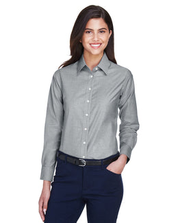 Harriton Ladies Long Sleeve Oxford with Stain-Release M600W | Oxford Grey - Front