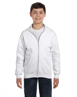 Hanes Youth 50/50 Full-Zip Hoodie Sweatshirt P480 | White - Front