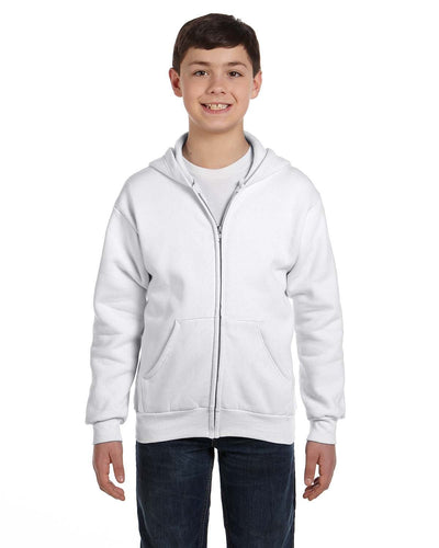 Hanes Youth 50/50 Full-Zip Hoodie Sweatshirt P480 | White - Front