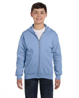 Hanes Youth 50/50 Full-Zip Hoodie Sweatshirt P480 | Light Blue - Front