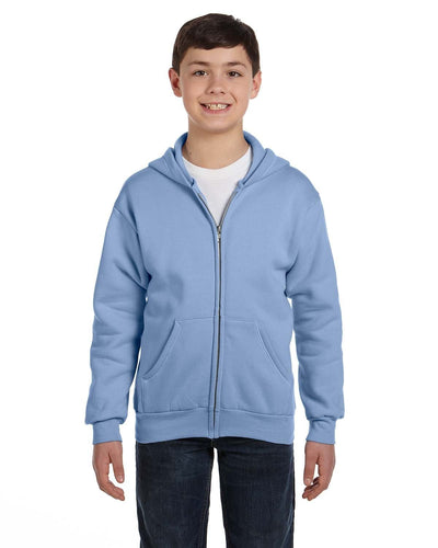 Hanes Youth 50/50 Full-Zip Hoodie Sweatshirt P480 | Light Blue - Front