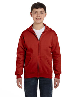 Hanes Youth 50/50 Full-Zip Hoodie Sweatshirt P480 | Deep Red - Front