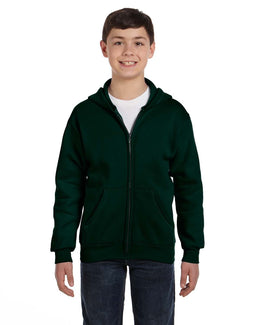 Hanes Youth 50/50 Full-Zip Hoodie Sweatshirt P480 | Deep Forest - Front