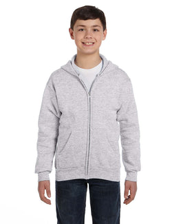 Hanes Youth 50/50 Full-Zip Hoodie Sweatshirt P480 | Ash - Front