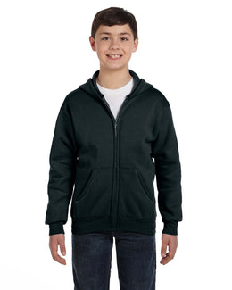 Hanes Youth 50/50 Full-Zip Hoodie Sweatshirt P480 | Black - Front