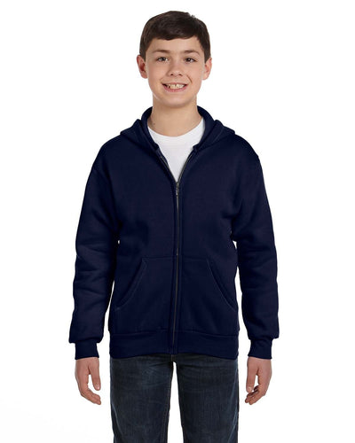 Hanes Youth 50/50 Full-Zip Hoodie Sweatshirt P480 | Navy - Front