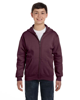 Hanes Youth 50/50 Full-Zip Hoodie Sweatshirt P480 | Maroon - Front