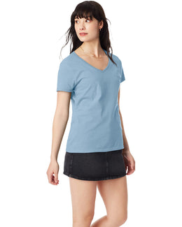 Hanes Ladies Perfect-T V-Neck T-Shirt S04V | Light Blue - Front