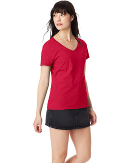 Hanes Ladies Perfect-T V-Neck T-Shirt S04V | Deep Red - Front