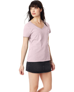Hanes Ladies Perfect-T V-Neck T-Shirt S04V | Pale Pink - Front