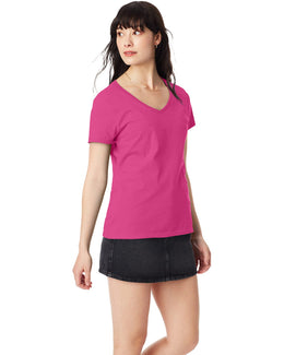 Hanes Ladies Perfect-T V-Neck T-Shirt S04V | Wow Pink - Front