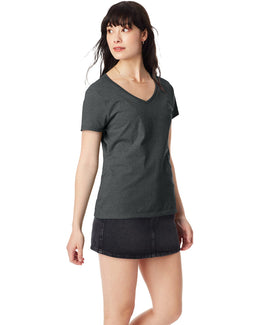 Hanes Ladies Perfect-T V-Neck T-Shirt S04V | Charcoal Heather - Front