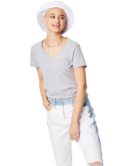 Hanes Ladies Perfect-T V-Neck T-Shirt S04V | Light Steel - Front