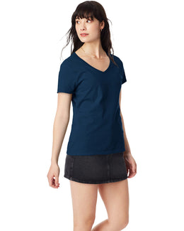 Hanes Ladies Perfect-T V-Neck T-Shirt S04V | Navy - Front