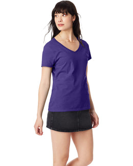Hanes Ladies Perfect-T V-Neck T-Shirt S04V | Purple - Front